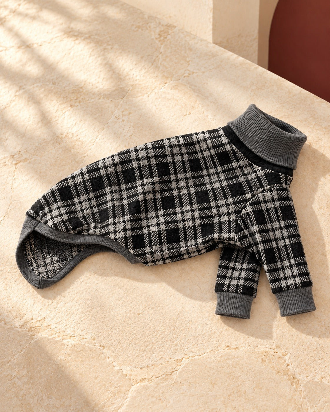 Monochrome Check Knit Iggy Cardigan, garment detail