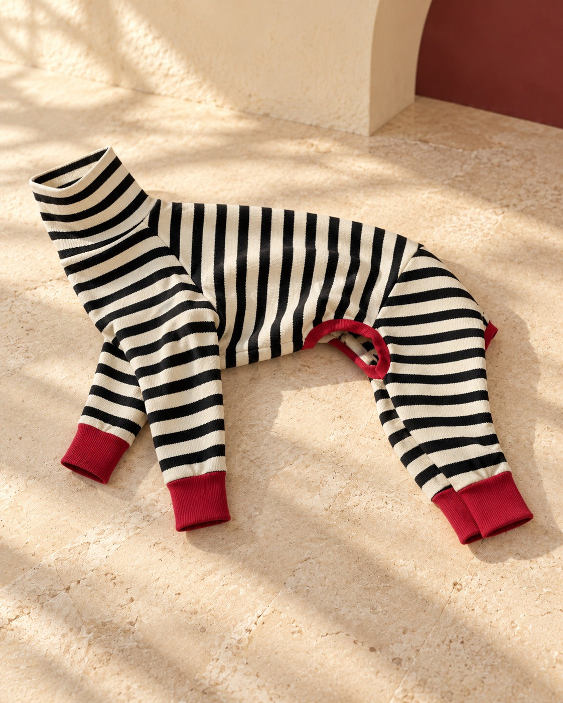Monochrome Stripe Covered-Belly Iggy Suit, garment detail