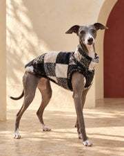 Oversized Check Fleece Iggy Vest, worn by an Italian Greyhound