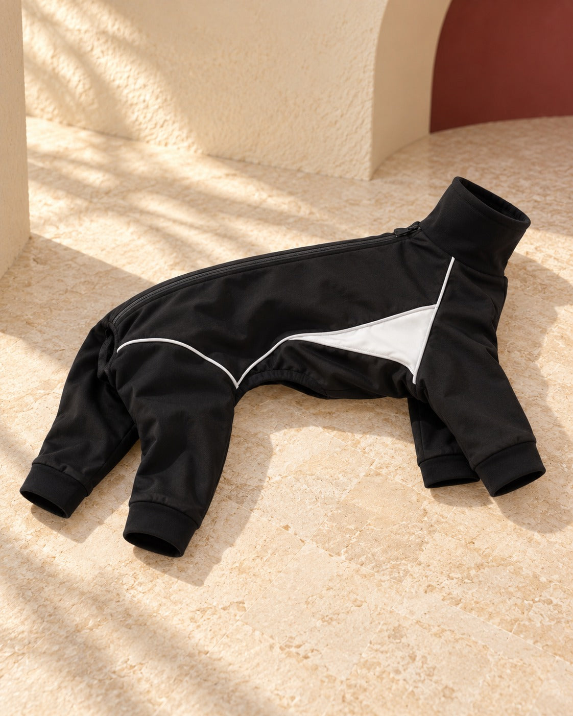 Panelled Four-Leg Iggy Snow Suit in Black, garment detail