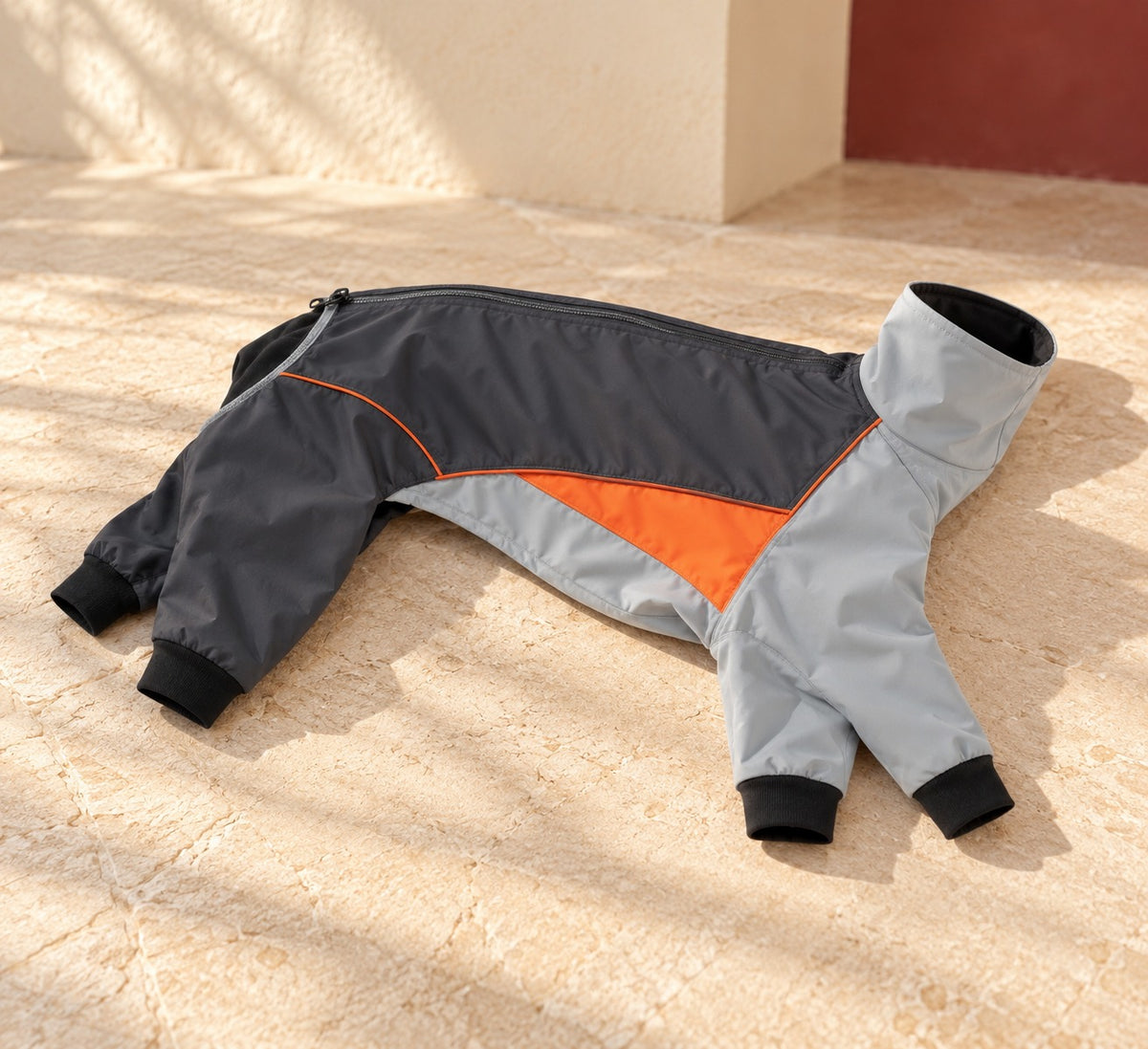 Panelled Four-Leg Iggy Snow Suit in Grey, garment detail