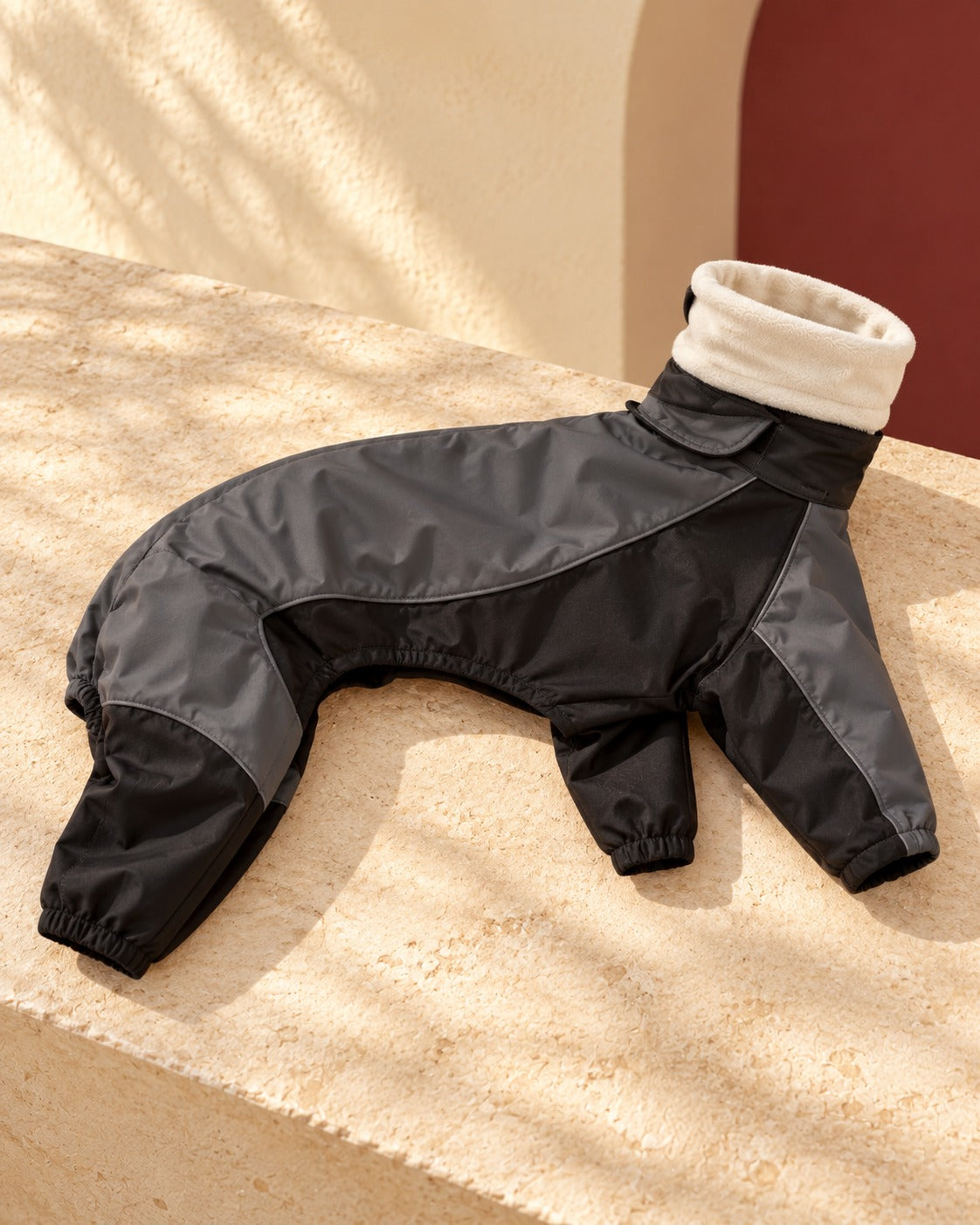 Panelled Four-Leg Iggy Winter Suit in Grey & Black, garment detail