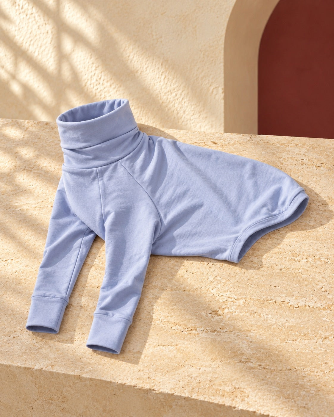 Periwinkle Cotton Iggy Turtleneck Top in Periwinkle, garment detail