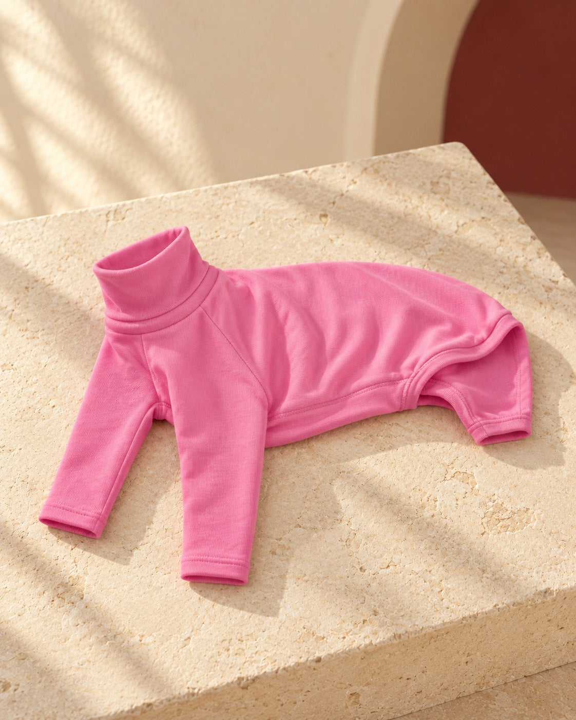 Pink Cotton Iggy Turtleneck Top in Bright Pink, garment detail