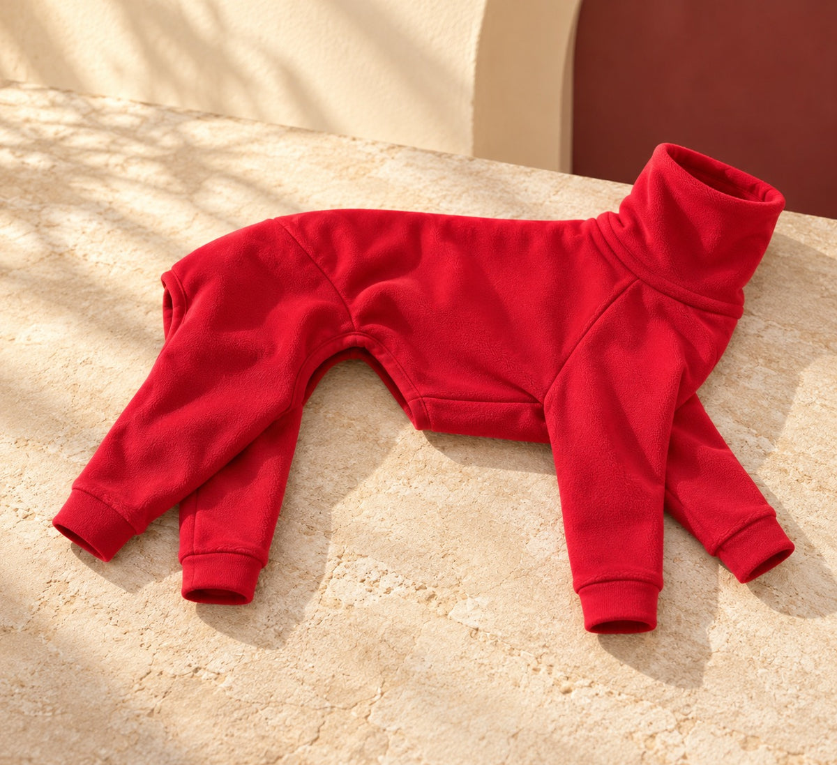 Red Four-Leg Iggy Celebration Suit, garment detail