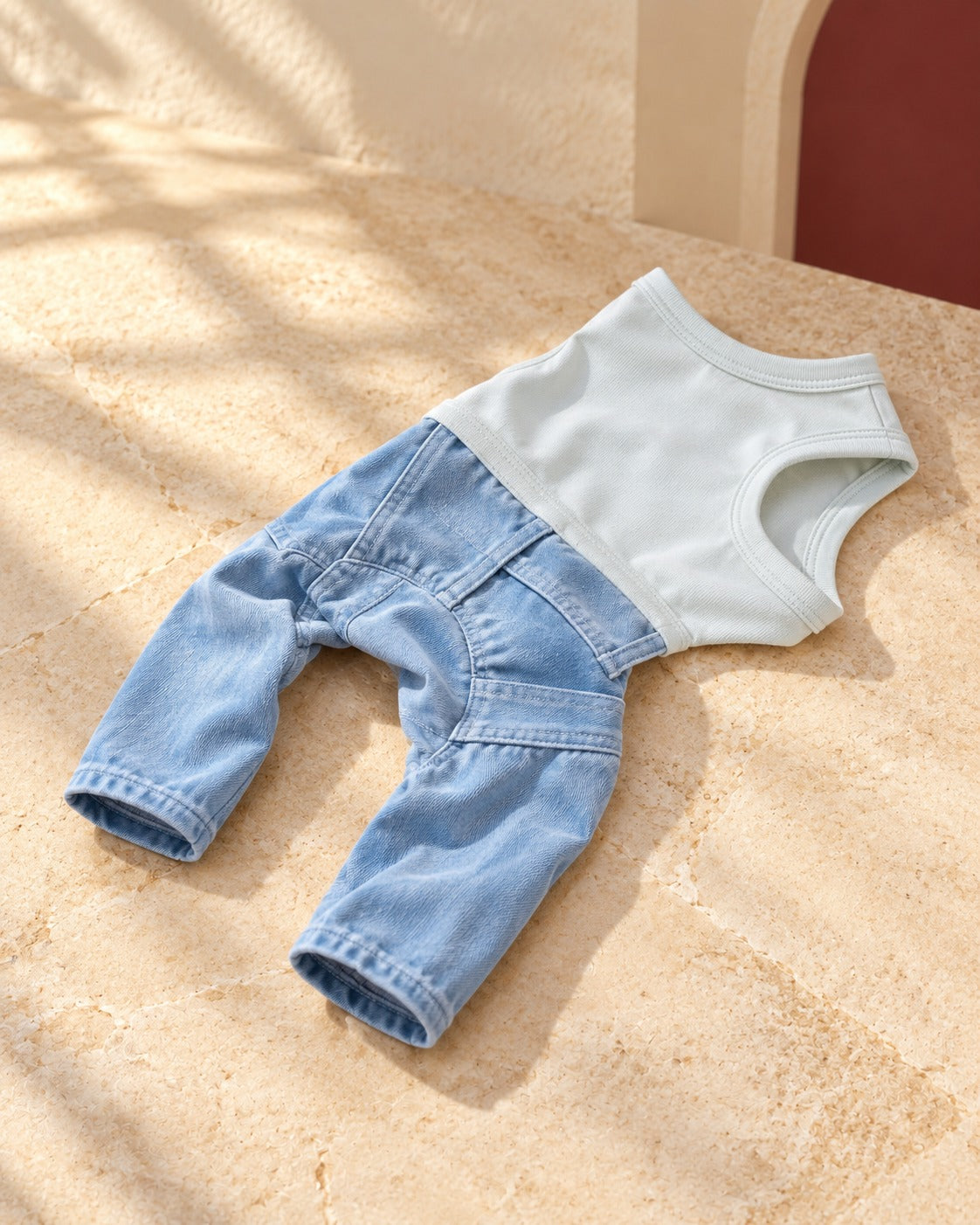 Sleeveless Iggy Overall Suit in Blue, garment detail