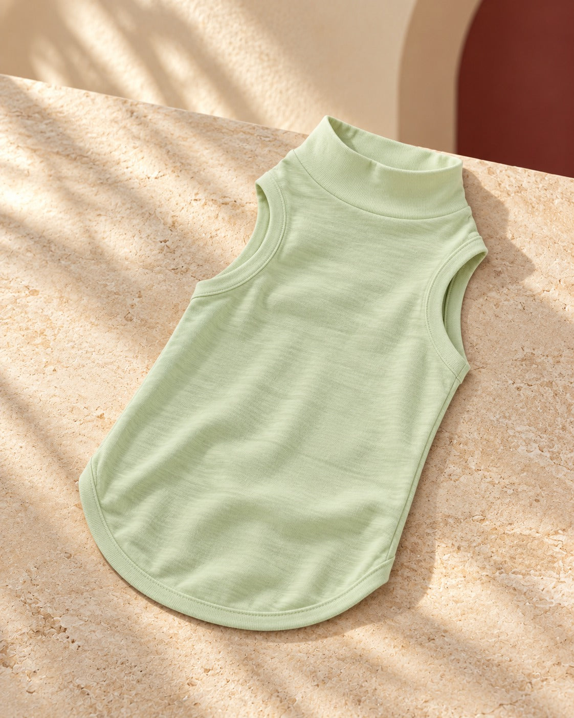 Slub Cotton Sleeveless Iggy Top in Spring Green, garment detail