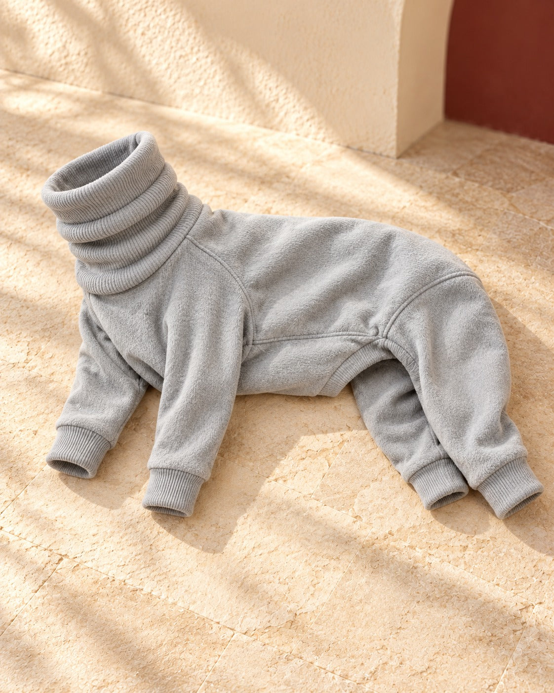 Soft Fleece Covered-Belly Iggy Suit in Grey, garment detail