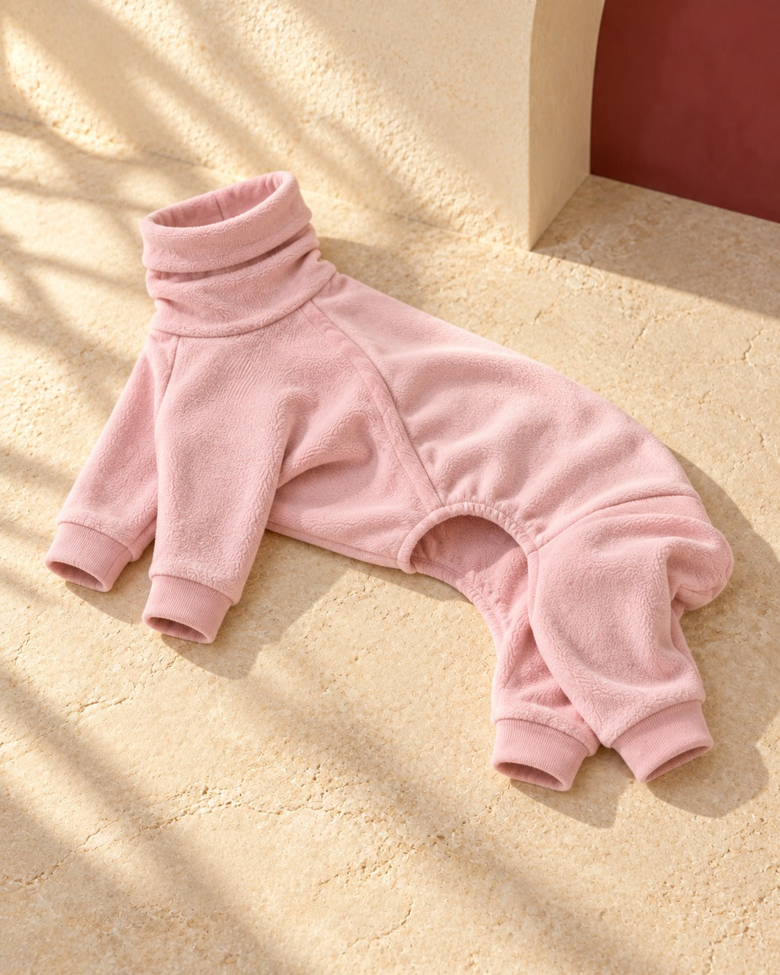 Soft Fleece Covered-Belly Iggy Suit in Pink, garment detail