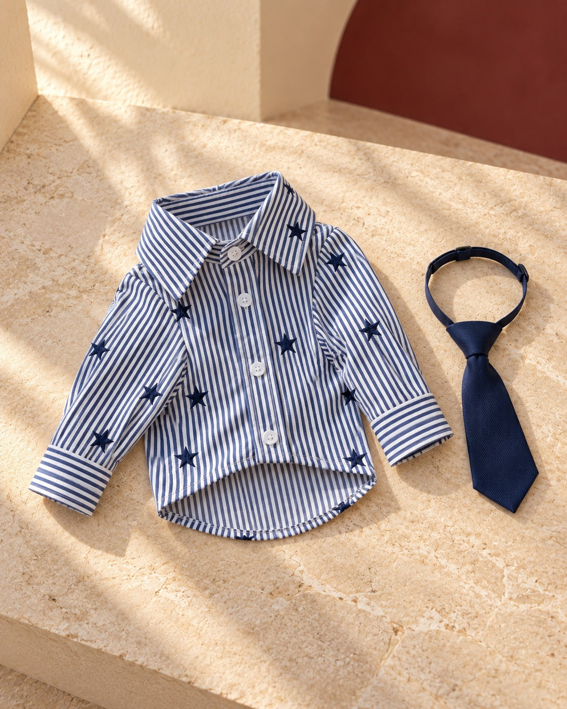 Star Stripe Cotton Iggy Shirt & Tie, garment detail