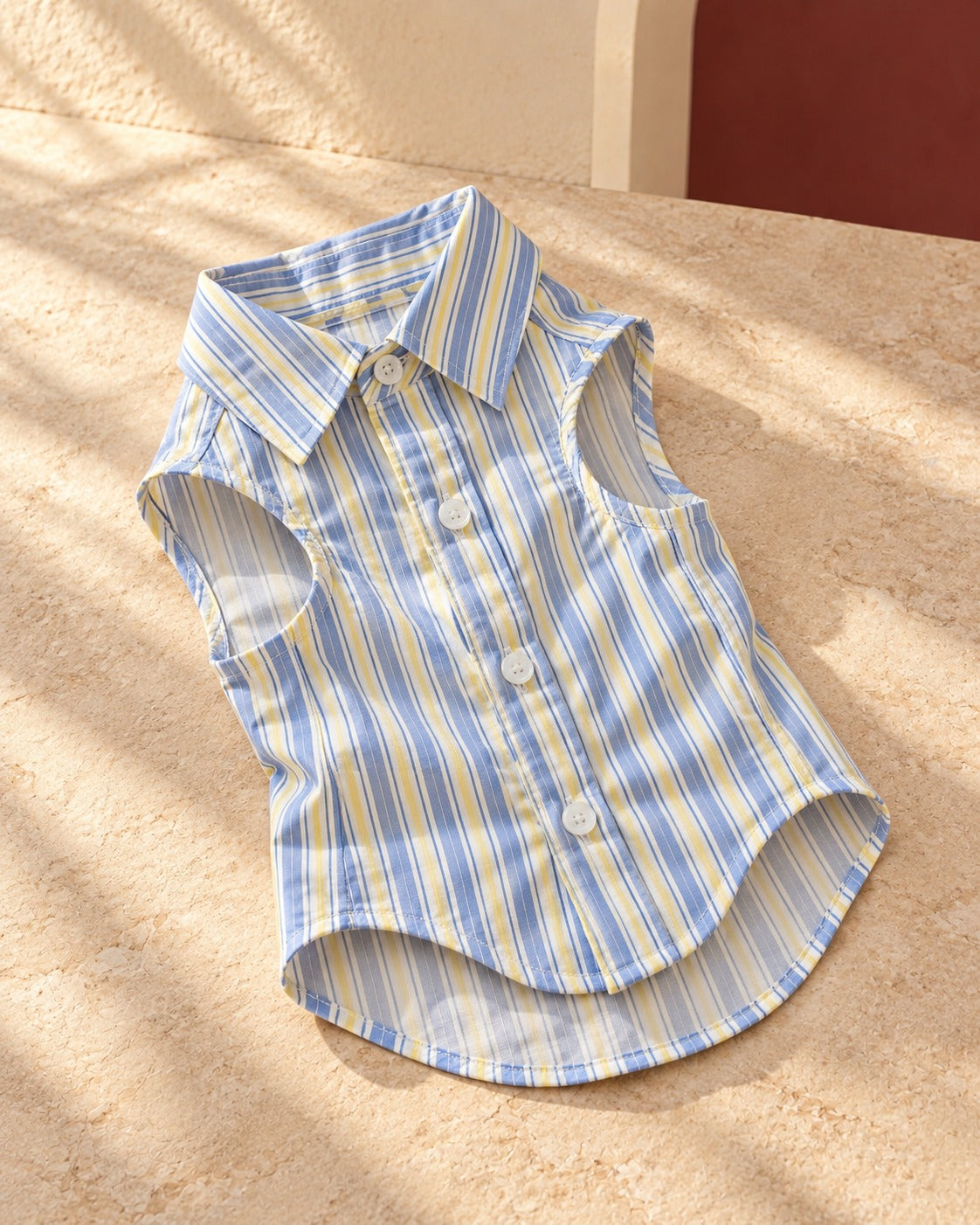 Striped Cotton Sleeveless Iggy Shirt, garment detail