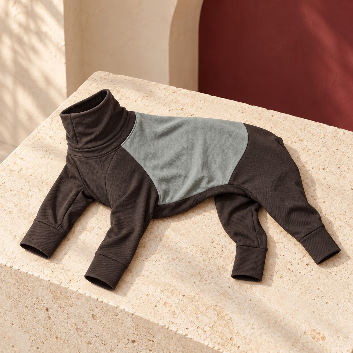 Two-Tone Four-Leg Iggy Summer Layer in Dark Brown, garment detail